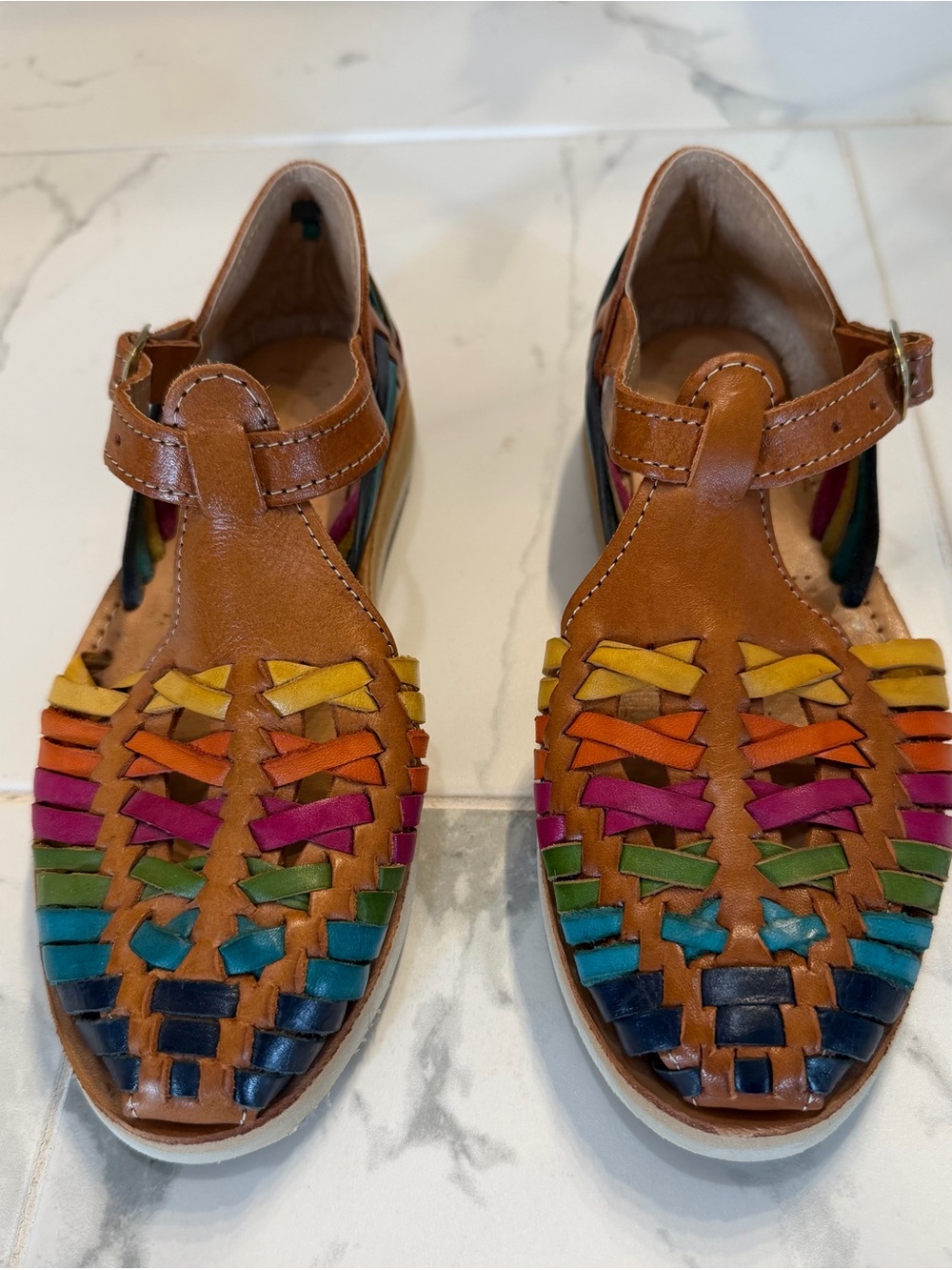 Women’s Multicolor Woven Leather Huarache Sandals - Brown